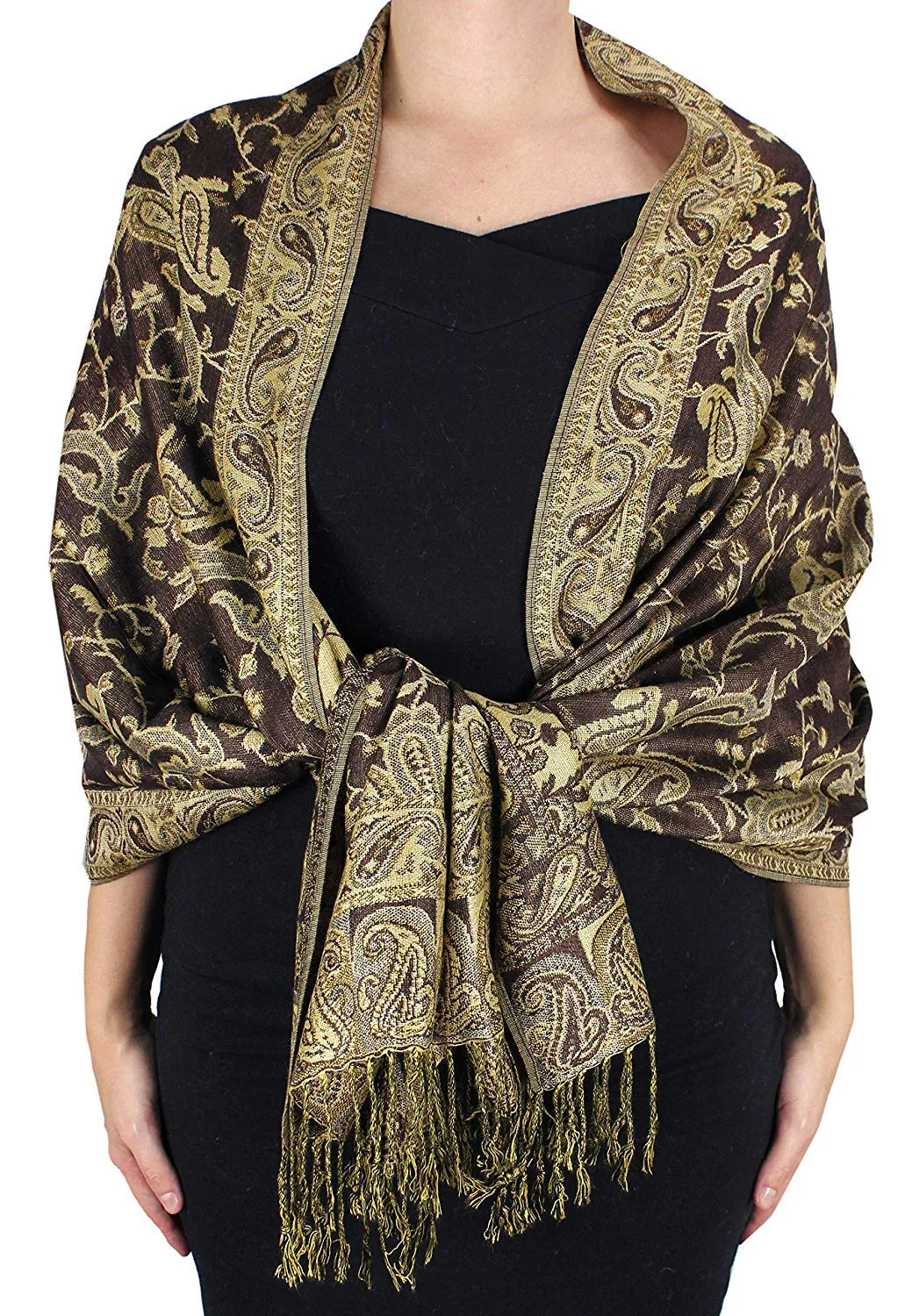 Peach Couture Elegant Double Layer Reversible Paisley Pashmina Shawl Wrap Scarf