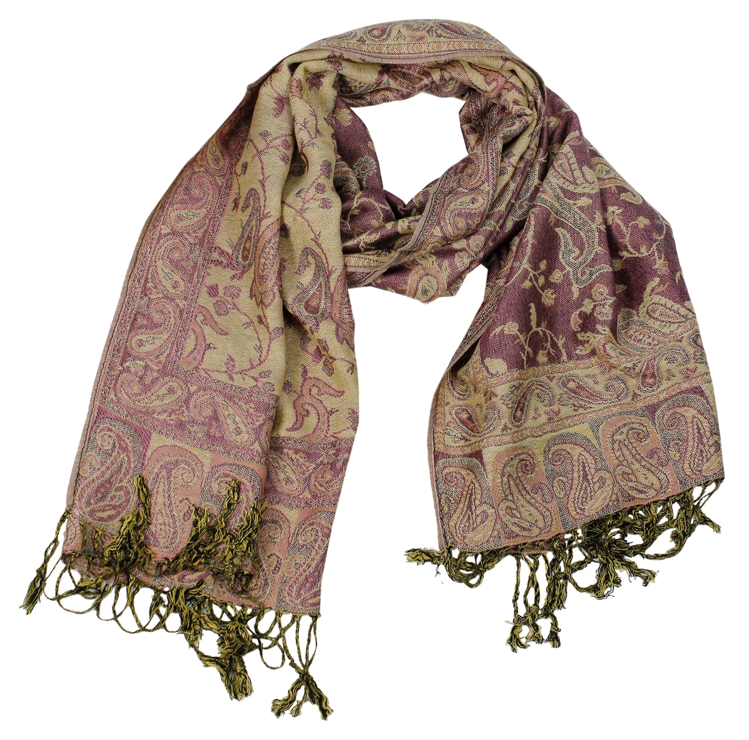 Peach Couture Elegant Double Layer Reversible Paisley Pashmina Shawl Wrap Scarf