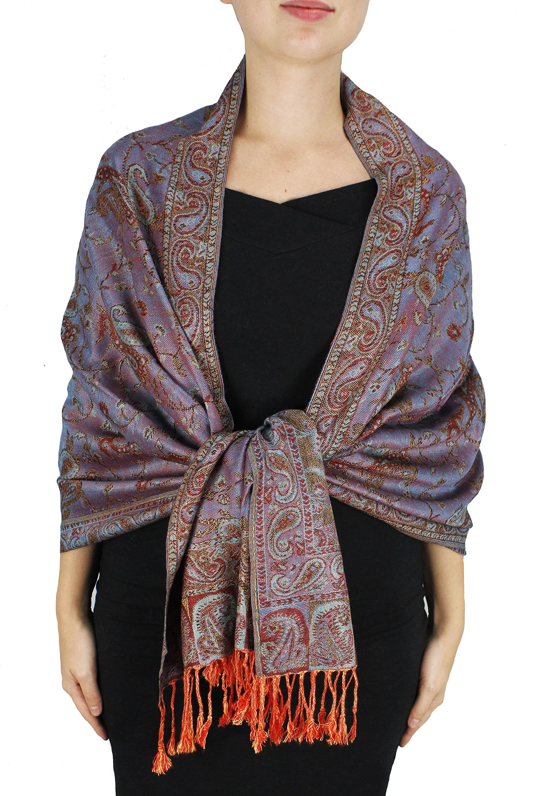 Peach Couture Elegant Double Layer Reversible Paisley Pashmina Shawl Wrap Scarf