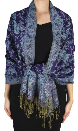 Peach Couture Elegant Double Layer Reversible Paisley Pashmina Shawl Wrap Scarf