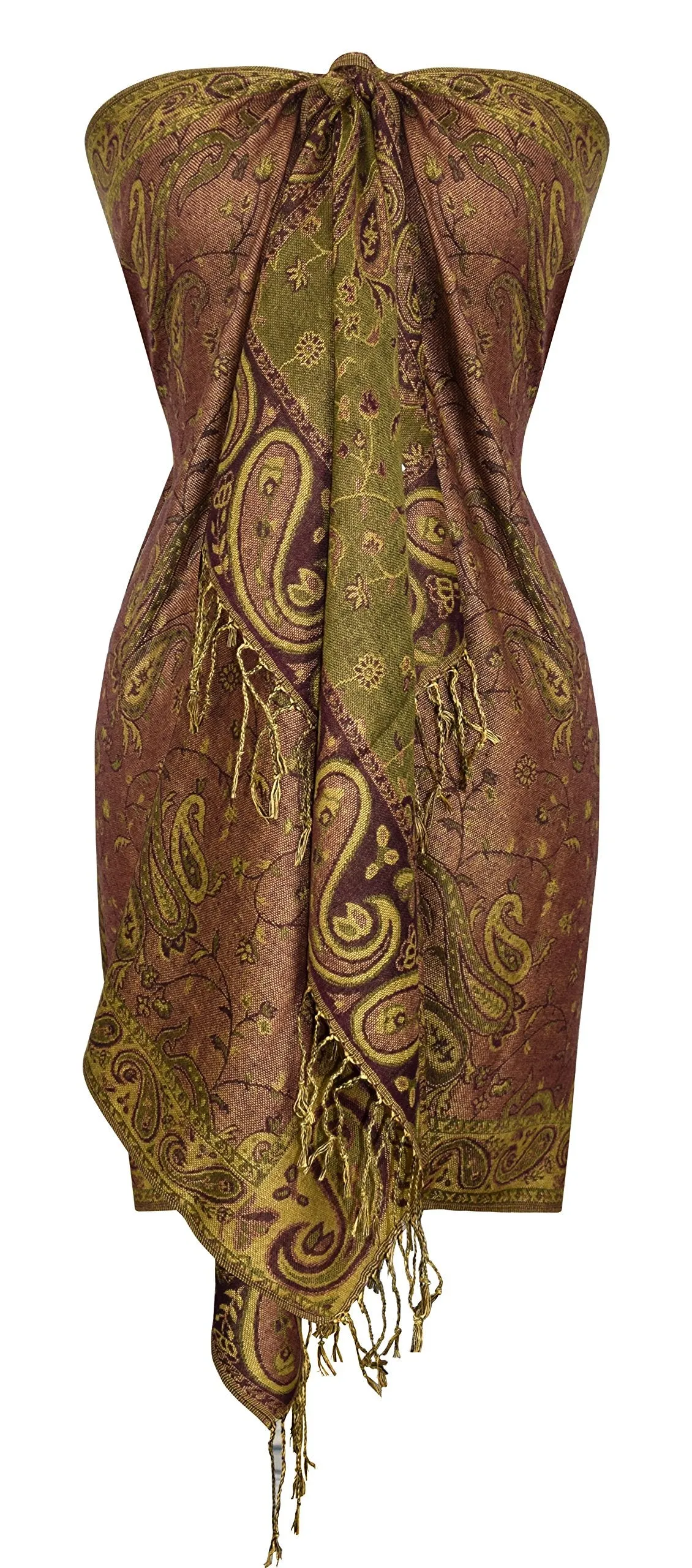 Peach Couture Elegant Double Layer Reversible Paisley Pashmina Shawl Wrap Scarf