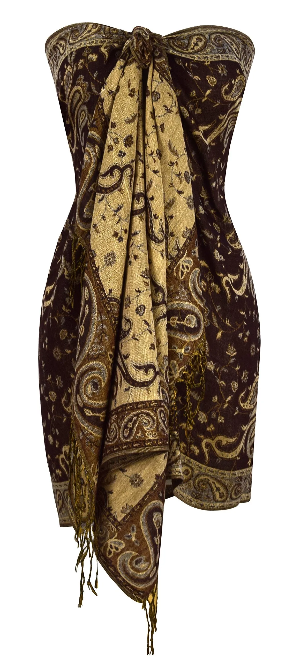 Peach Couture Elegant Double Layer Reversible Paisley Pashmina Shawl Wrap Scarf