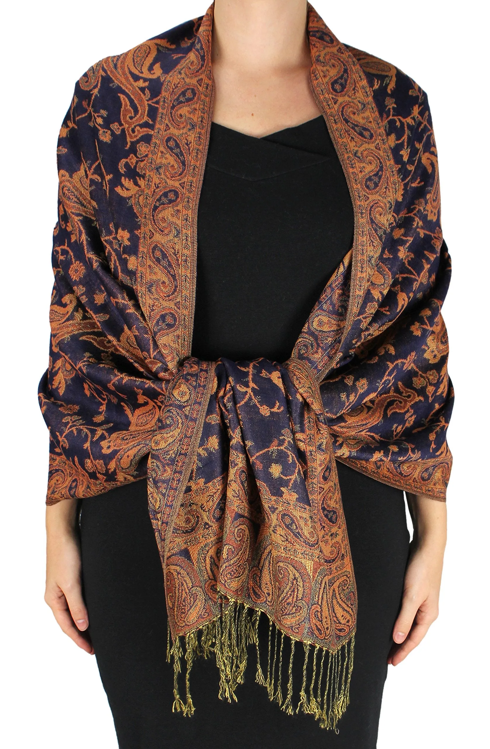 Peach Couture Elegant Double Layer Reversible Paisley Pashmina Shawl Wrap Scarf