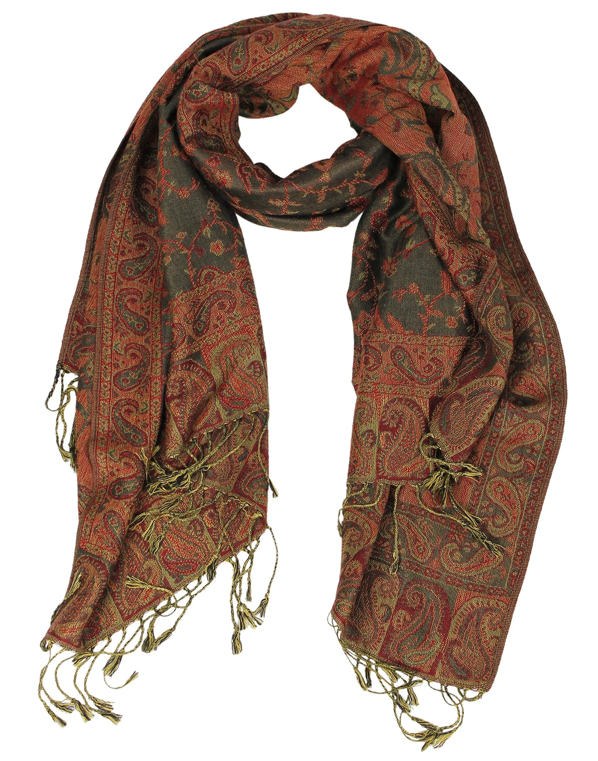 Peach Couture Elegant Double Layer Reversible Paisley Pashmina Shawl Wrap Scarf