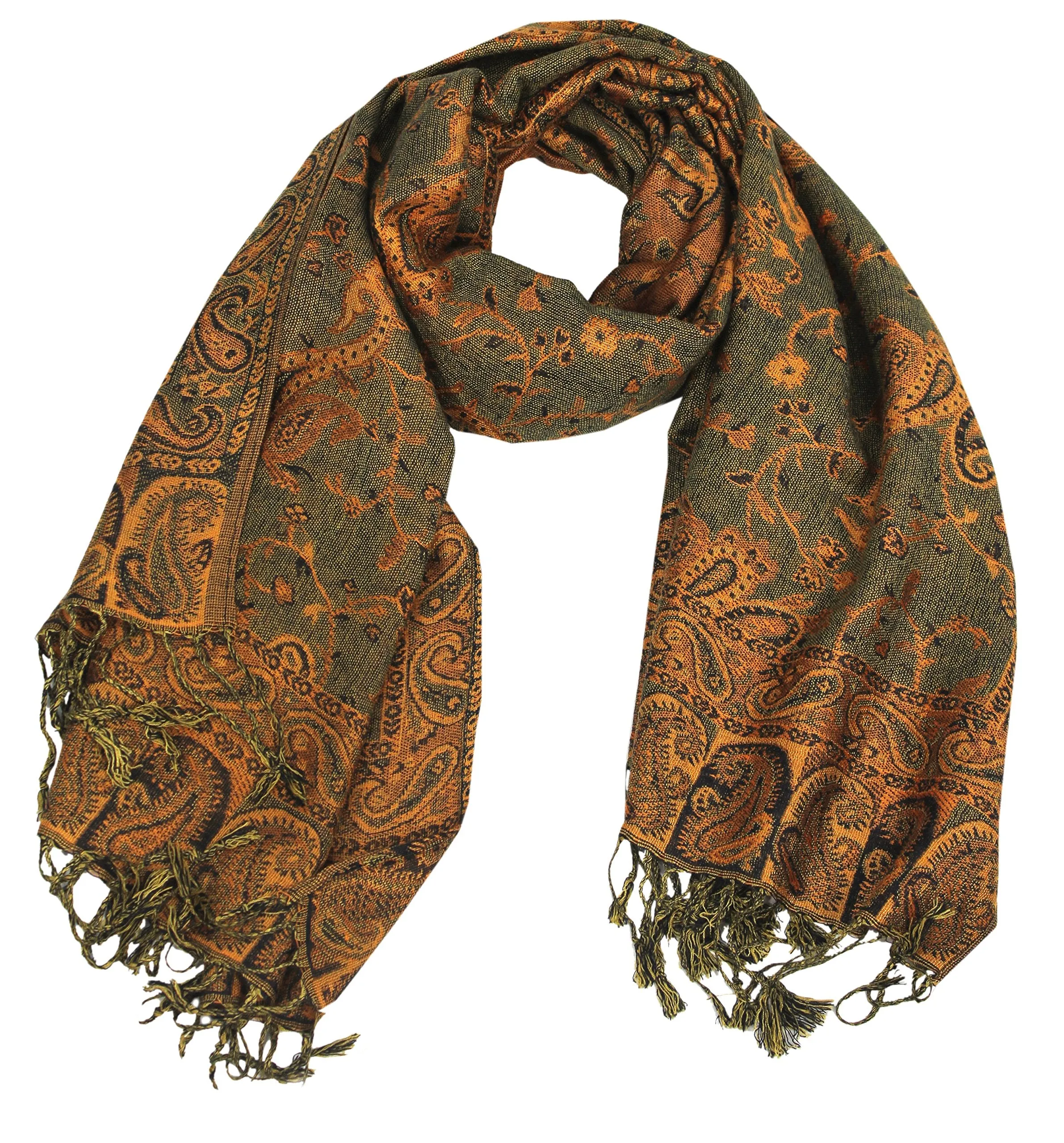 Peach Couture Elegant Double Layer Reversible Paisley Pashmina Shawl Wrap Scarf