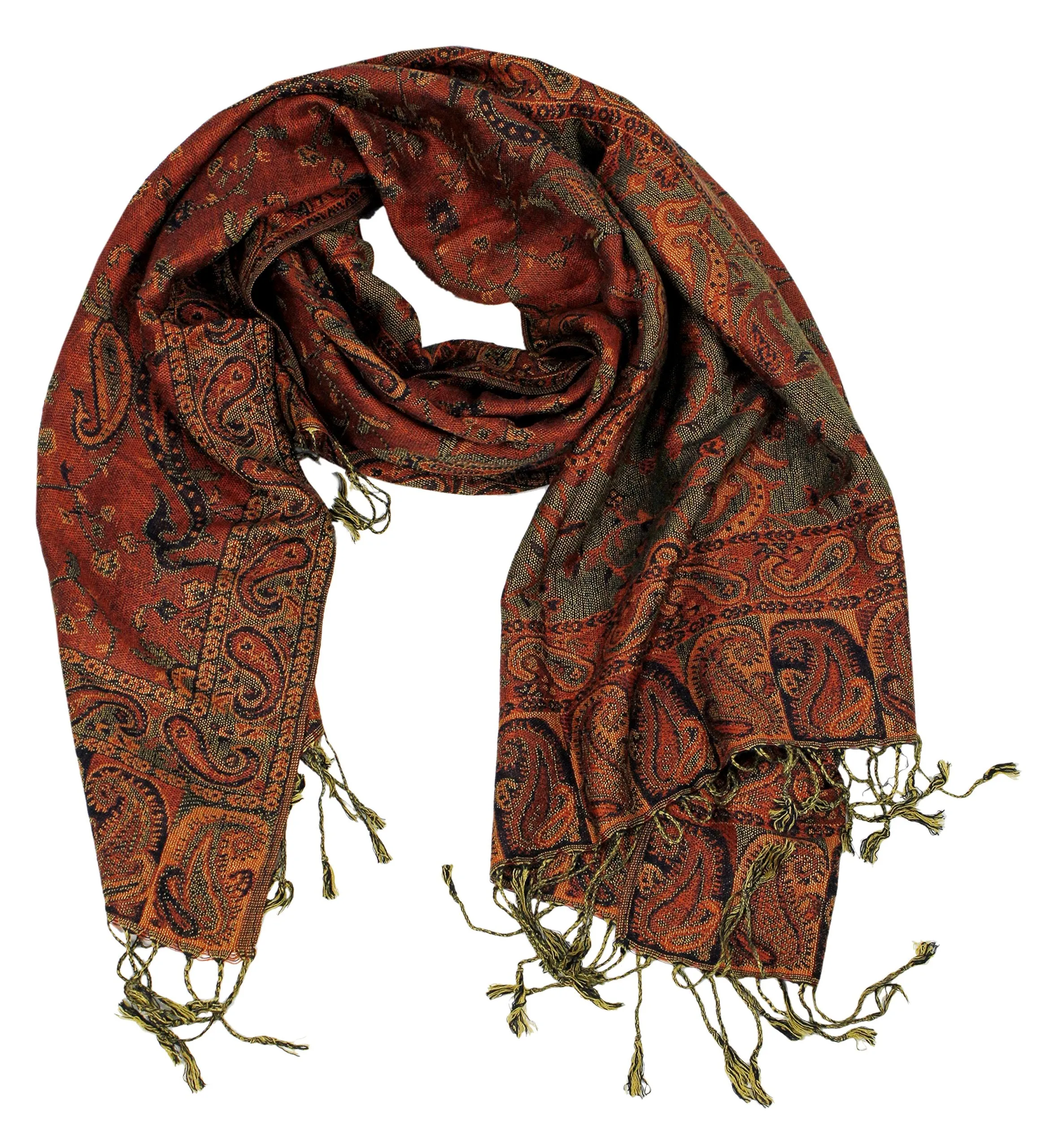 Peach Couture Elegant Double Layer Reversible Paisley Pashmina Shawl Wrap Scarf