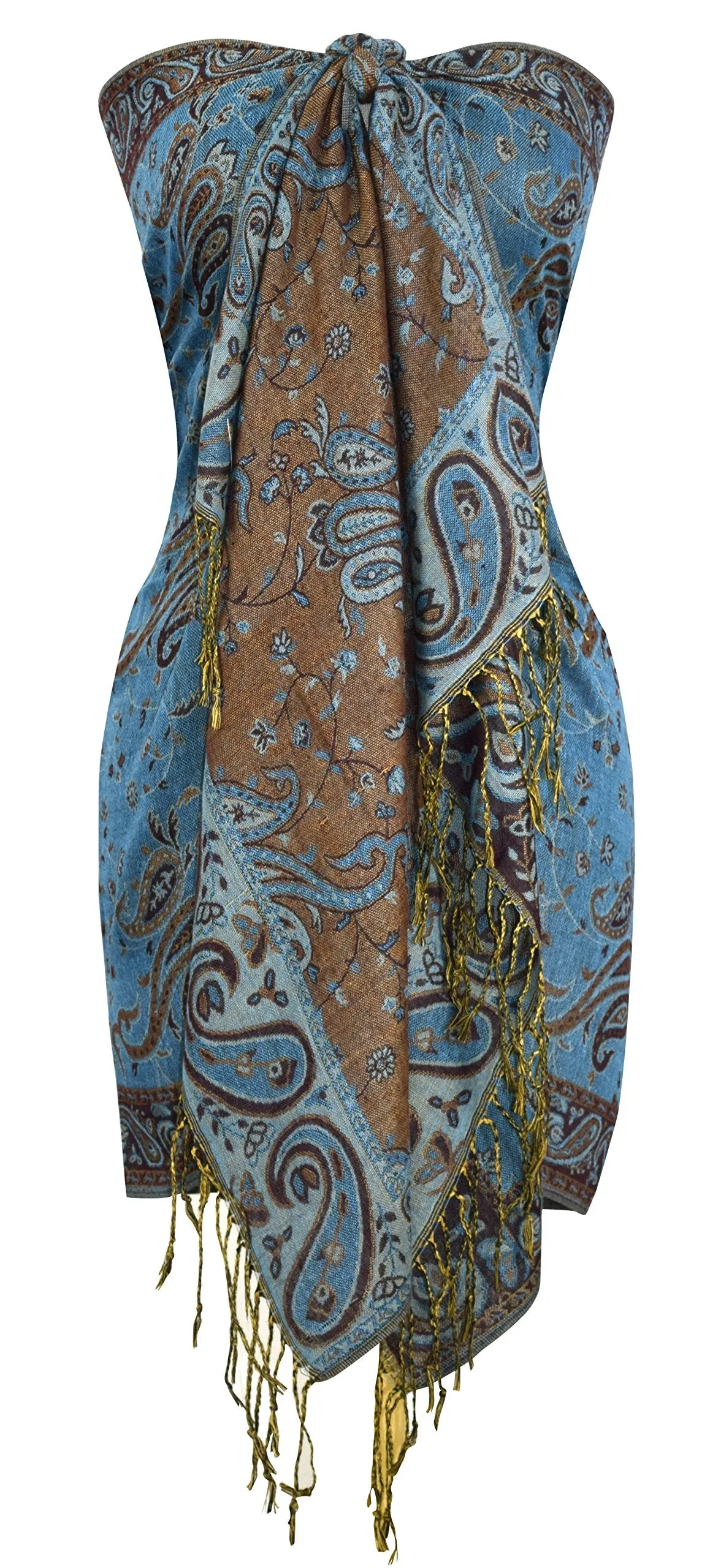 Peach Couture Elegant Double Layer Reversible Paisley Pashmina Shawl Wrap Scarf