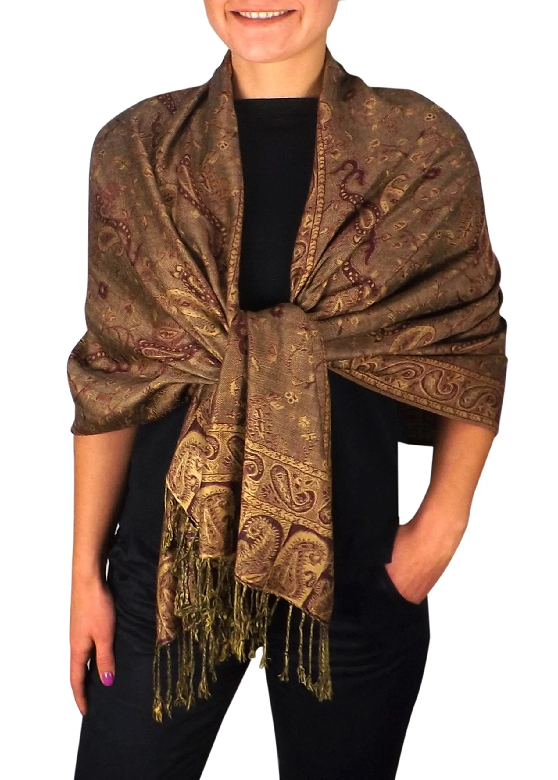 Peach Couture Elegant Double Layer Reversible Paisley Pashmina Shawl Wrap Scarf
