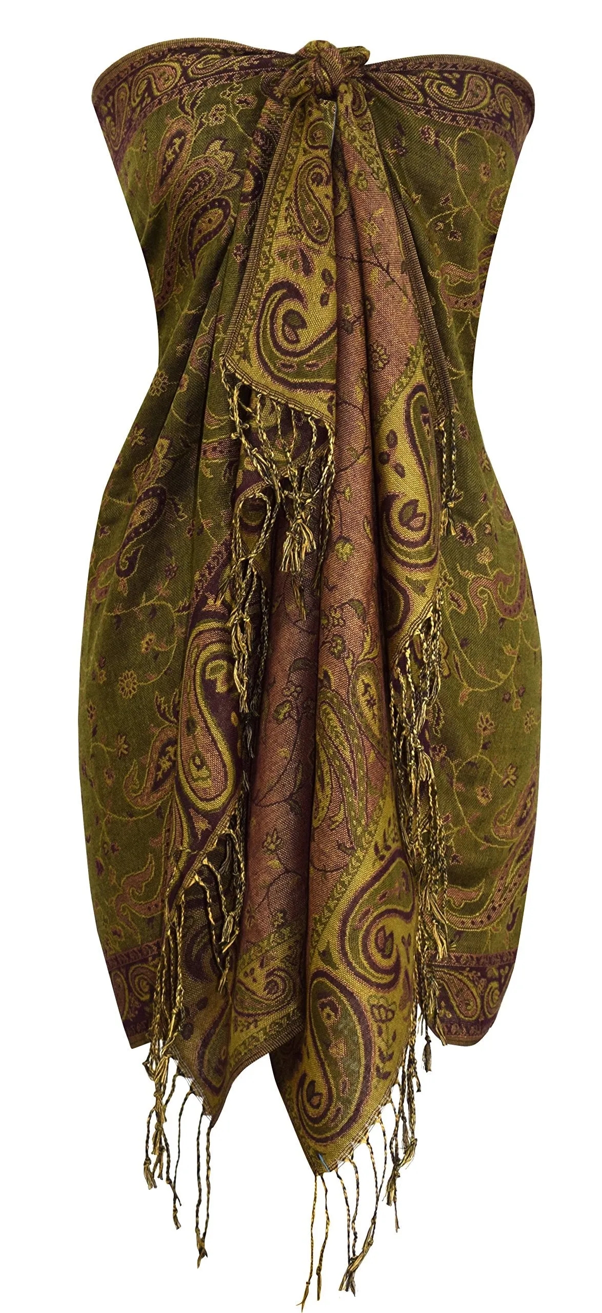 Peach Couture Elegant Double Layer Reversible Paisley Pashmina Shawl Wrap Scarf