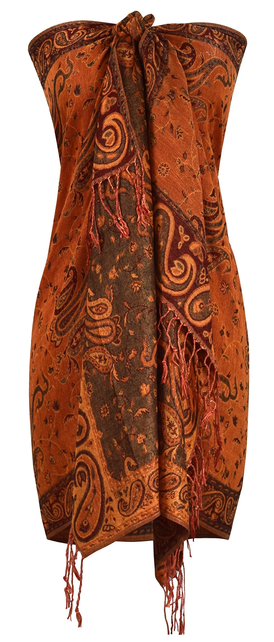 Peach Couture Elegant Double Layer Reversible Paisley Pashmina Shawl Wrap Scarf
