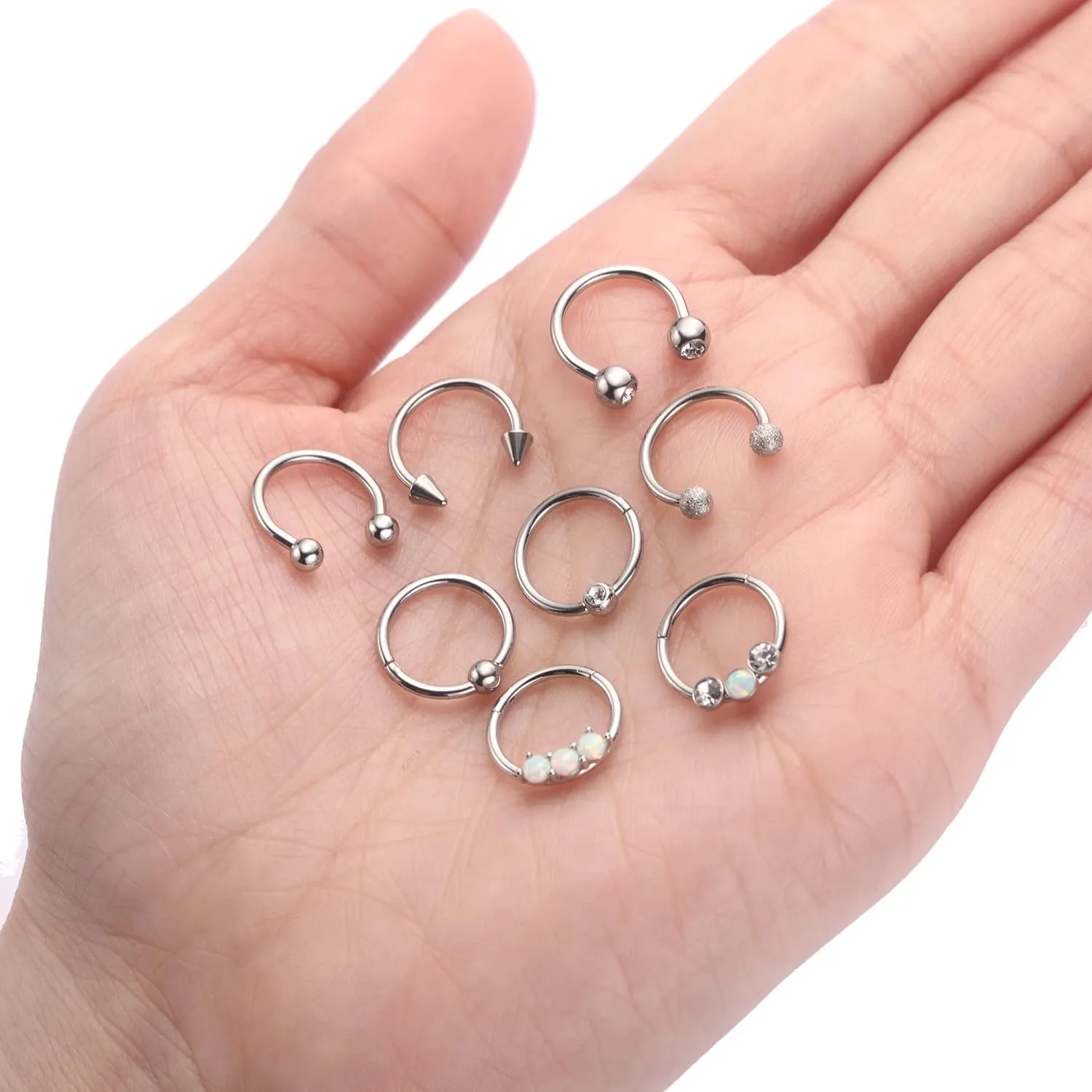 PEAKLINK 8PCS Horseshoe Septum Rings 16G Nose Hoop Rings Daith Earrings Surgical Steel Conch Cartilage Helix Hoop Earring Tragus Rook Lip Piercing Jewelry 8mm 10mm