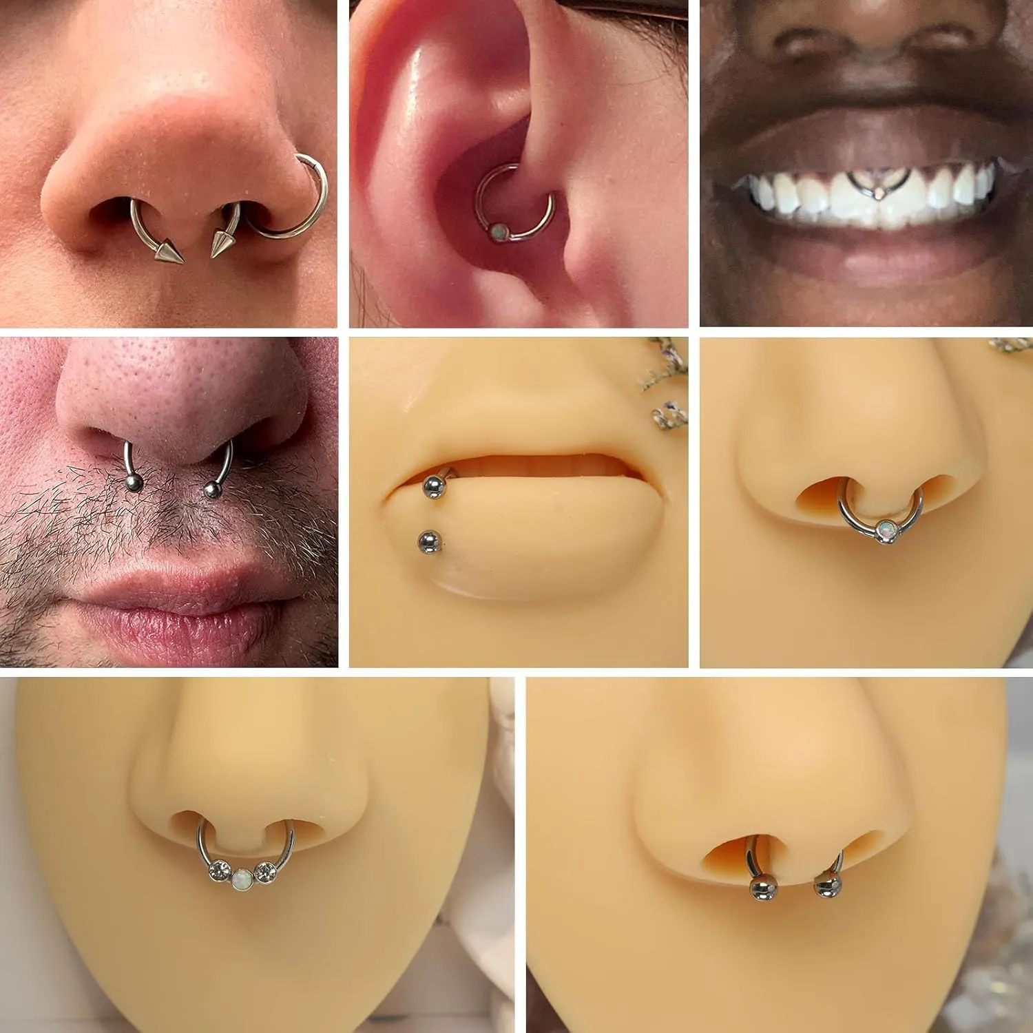 PEAKLINK 8PCS Horseshoe Septum Rings 16G Nose Hoop Rings Daith Earrings Surgical Steel Conch Cartilage Helix Hoop Earring Tragus Rook Lip Piercing Jewelry 8mm 10mm