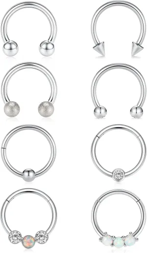 PEAKLINK 8PCS Horseshoe Septum Rings 16G Nose Hoop Rings Daith Earrings Surgical Steel Conch Cartilage Helix Hoop Earring Tragus Rook Lip Piercing Jewelry 8mm 10mm