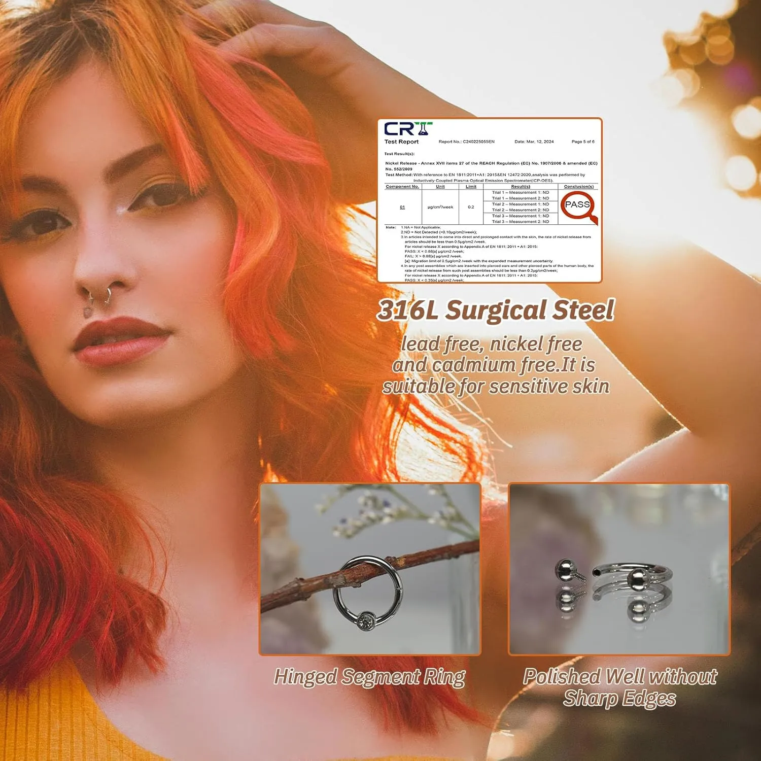 PEAKLINK 8PCS Horseshoe Septum Rings 16G Nose Hoop Rings Daith Earrings Surgical Steel Conch Cartilage Helix Hoop Earring Tragus Rook Lip Piercing Jewelry 8mm 10mm
