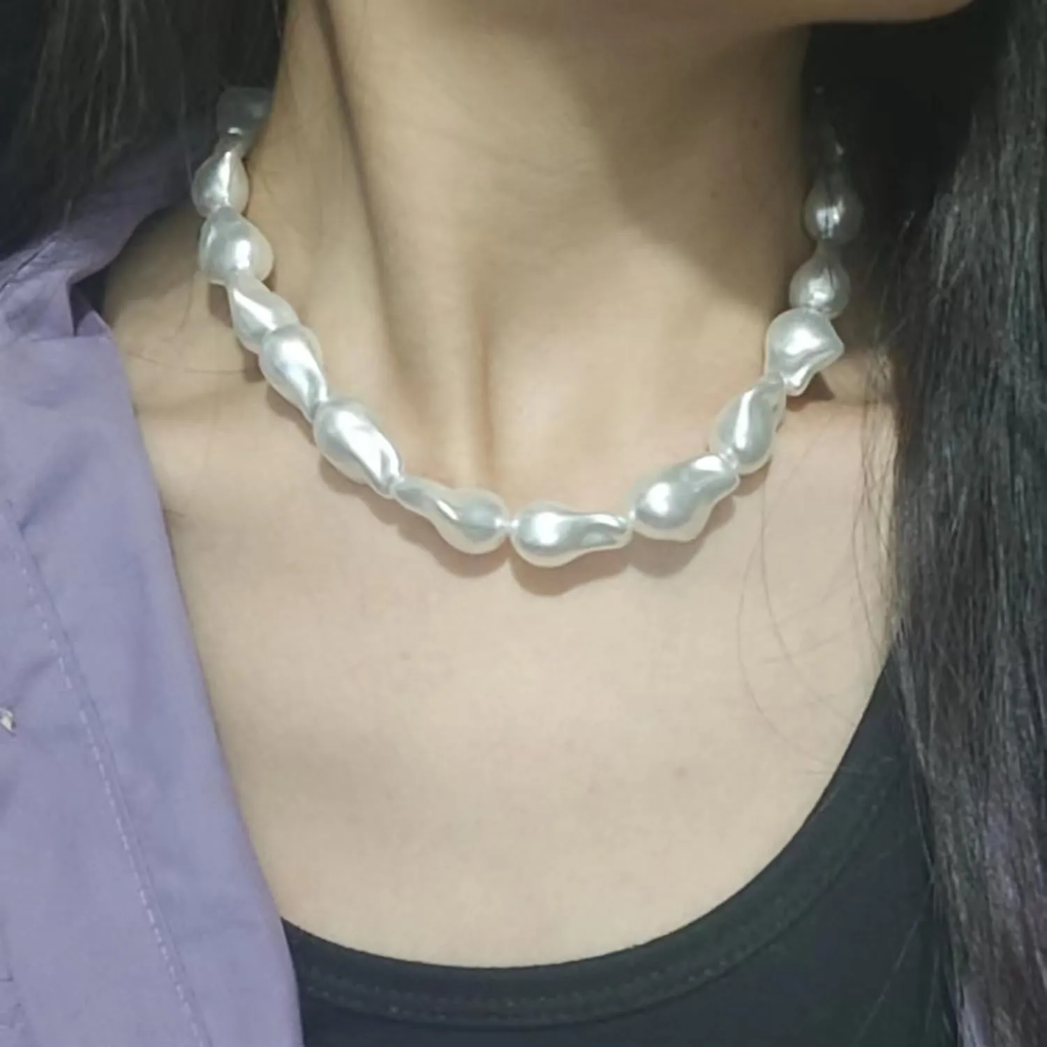 Pearl Necklaces for Women Chunky Pearl Choker Necklaces Baroque Pearl Necklace Dainty White Pearl Beaded Necklace Vintage Pearl Charm Choker Necklace Birthday Wedding Jewelry for Women