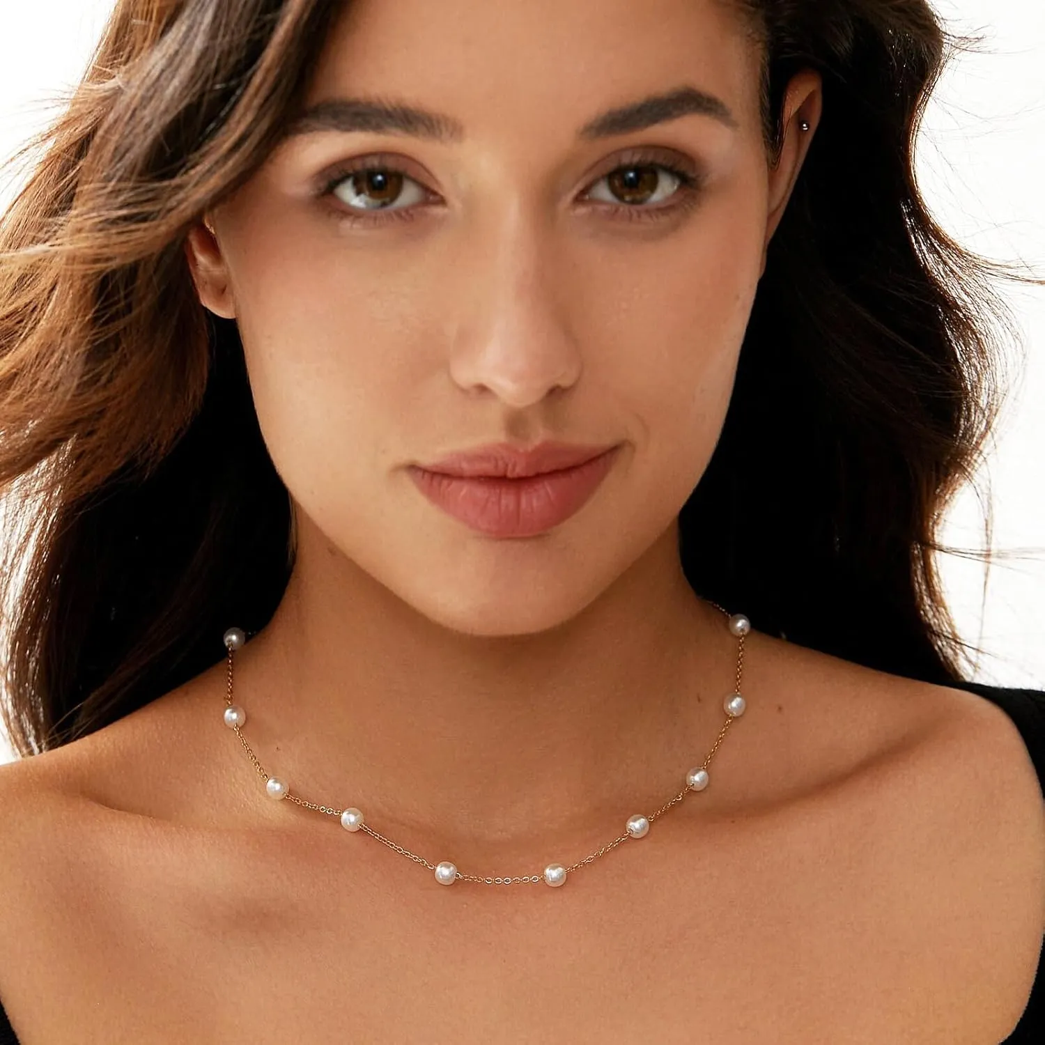 Pearl Necklaces for Women Trendy 14k Gold Plated Necklace for Women Non Tarnish Dainty Pearl Choker Necklaces for Women Cute Pearls Pendant Necklace for Wedding Bridesmaid Beach Jewelry