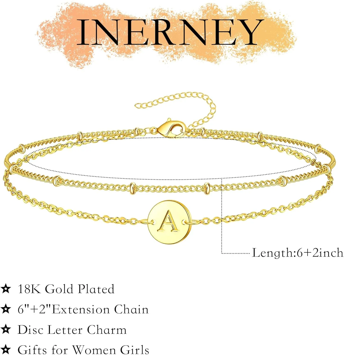 Personalized Gold Initial Bracelets for Women - Dainty 14K Gold Plated Layered Disc Monogram Charm Bracelet, Customizable A-Z Letter Jewelry Gift for Her