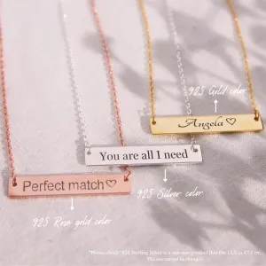 Personalized Name Bar Necklace 16K Gold Silver Rose Gold Plated Dainty Diamond Machine Engraving Bridesmaid Best Graduation Day Gift