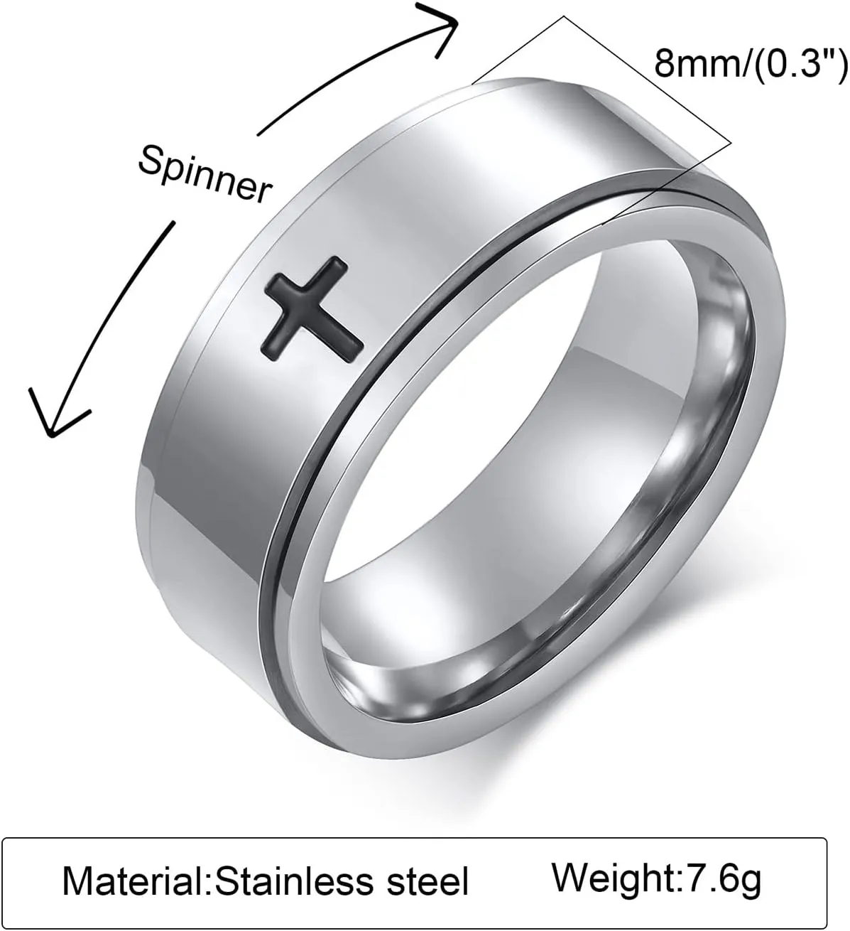 Personalized Stainless Steel Spinner Rings for Anxiety Fidget Band Rings for Women Men, Christian Cross Rings for Men ,Engraved Rings for Couples Personalized ,Promise Couple Rings Set for Him and Her