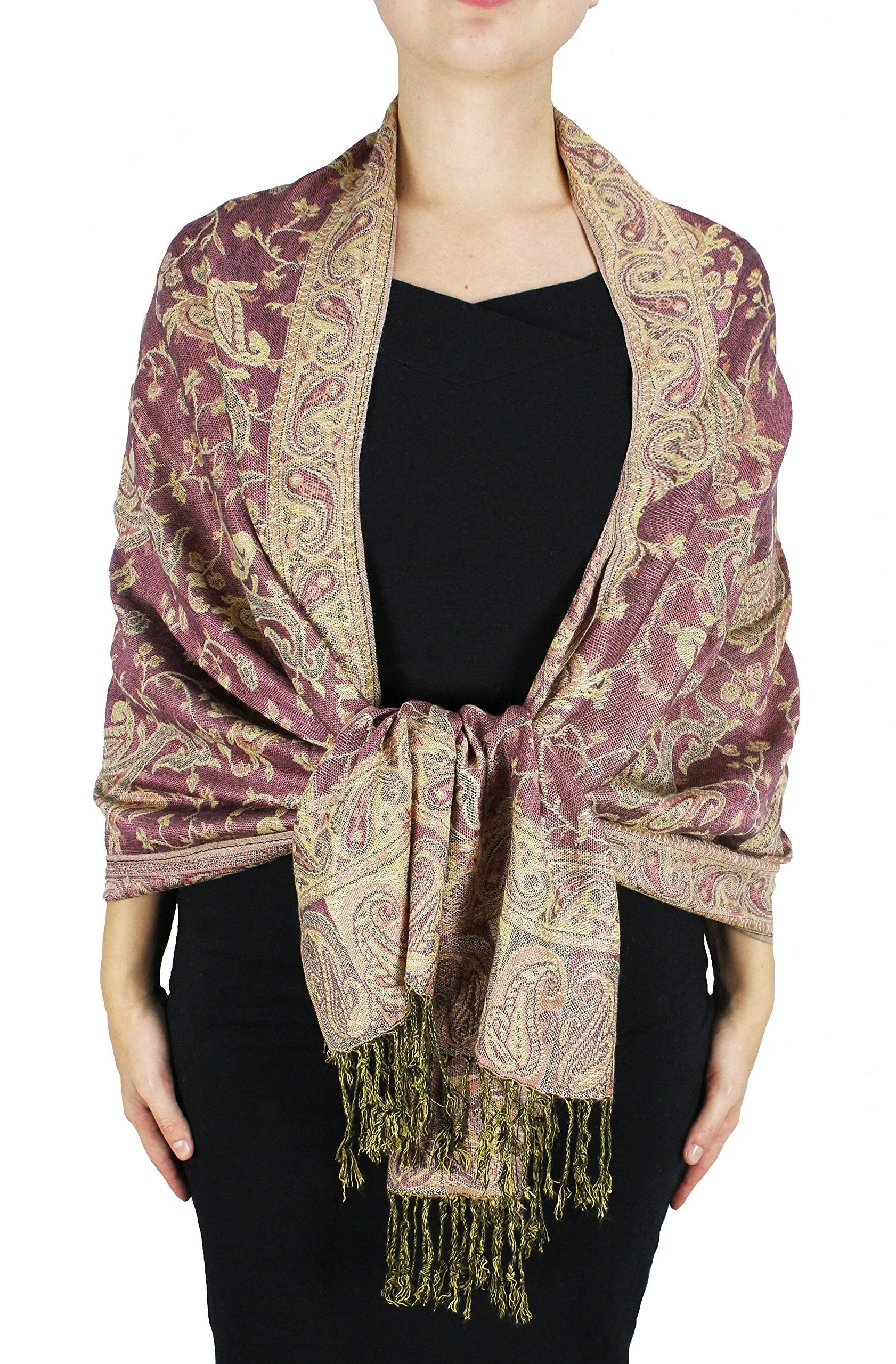 Pink Peach Couture Elegant Double Layer Reversible Paisley Pashmina Shawl Wrap Scarf