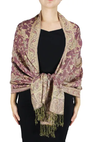 Pink Peach Couture Elegant Double Layer Reversible Paisley Pashmina Shawl Wrap Scarf