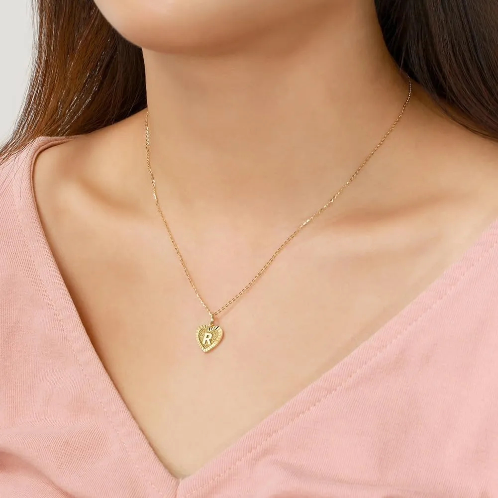 PINKPIN S925 Sterling Silver Heart Initial Necklace 14K Gold Plated Heart Necklace Dainty Letter Tiny Alphabet Necklace for Women Men