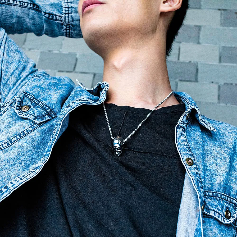 Pirate Necklace Skull Necklace for Men Stainless Steel Necklace Skull Jewelry for Men Gothic Necklaces Pirate Skeleton Halloween Gifts for Man Boys Headphone