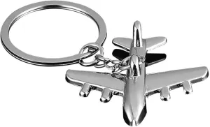 Polished Silver Aircraft Airplane Model Metal Keychain Key Chain Ring Keyfob Keyring(Airplane)