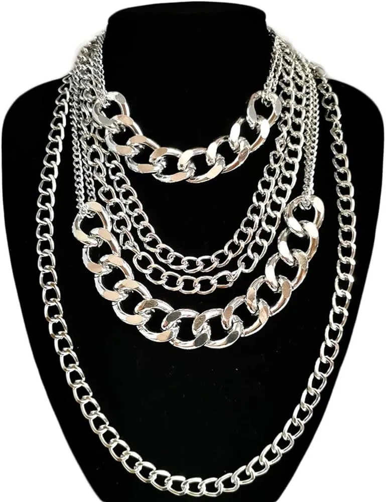 Punk Chain Chunky Necklaces for women Multilayer Collar Necklace Silver