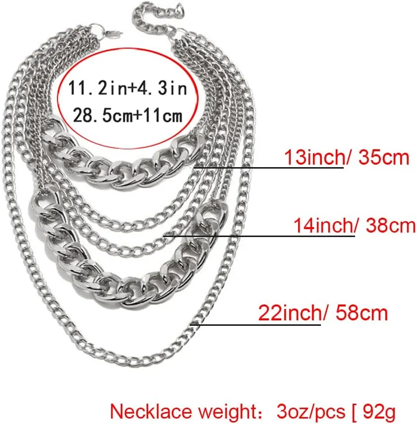 Punk Chain Chunky Necklaces for women Multilayer Collar Necklace Silver