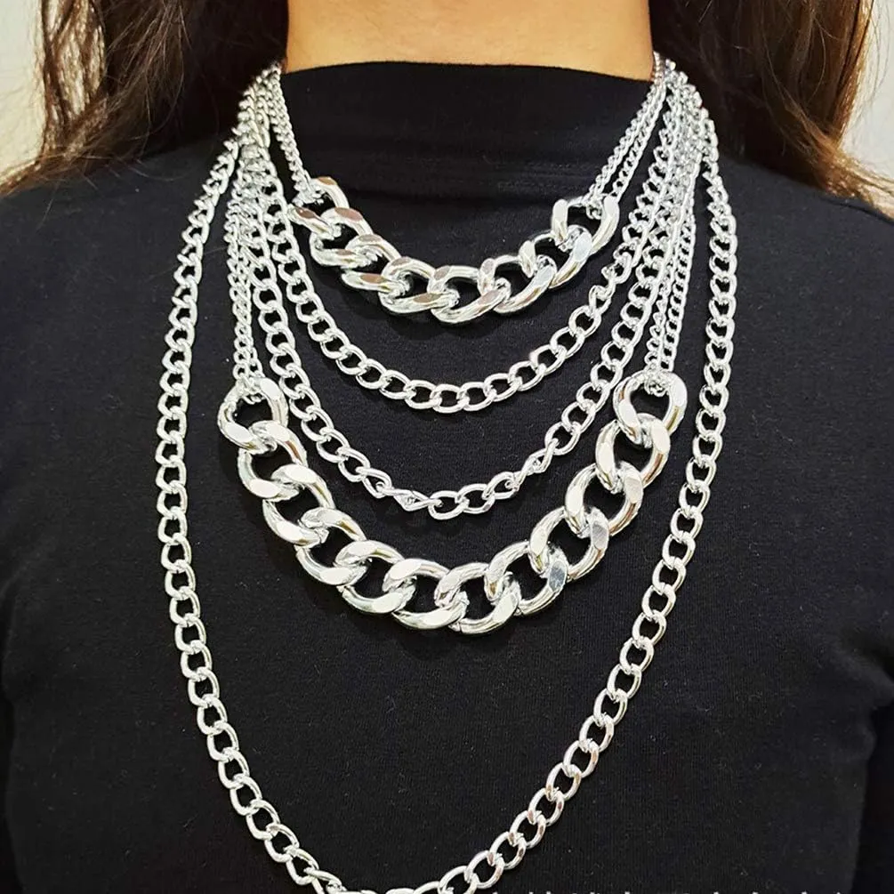 Punk Chain Chunky Necklaces for women Multilayer Collar Necklace Silver