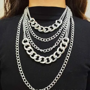 Punk Chain Chunky Necklaces for women Multilayer Collar Necklace Silver