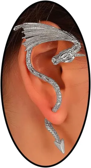 Punk Dragon Ear Cuff Earrings for Women Trendy Vintage Piercing Cartilage Earrings Chunky Ear Clips Creative Christmas Jewelry Accessories