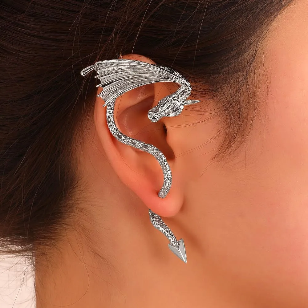 Punk Dragon Ear Cuff Earrings for Women Trendy Vintage Piercing Cartilage Earrings Chunky Ear Clips Creative Christmas Jewelry Accessories
