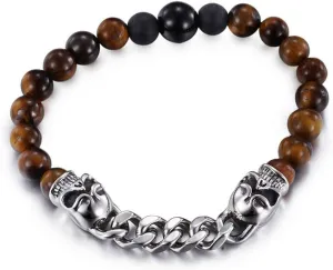 Punk Jewelry Stainless Steel Link ChainSkull Charm Bracelet Imitation Tiger Eyes Beaded Bracelet for Men Party Accessories