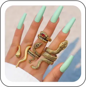 Punk Snake Rings Set Stackable Serpent Reptile Knuckle Rings Gothic Index Midi Cuff Finger Rings Crystal Cobra Animal Statement Rings Cool Halloween Jewelry for Women Men