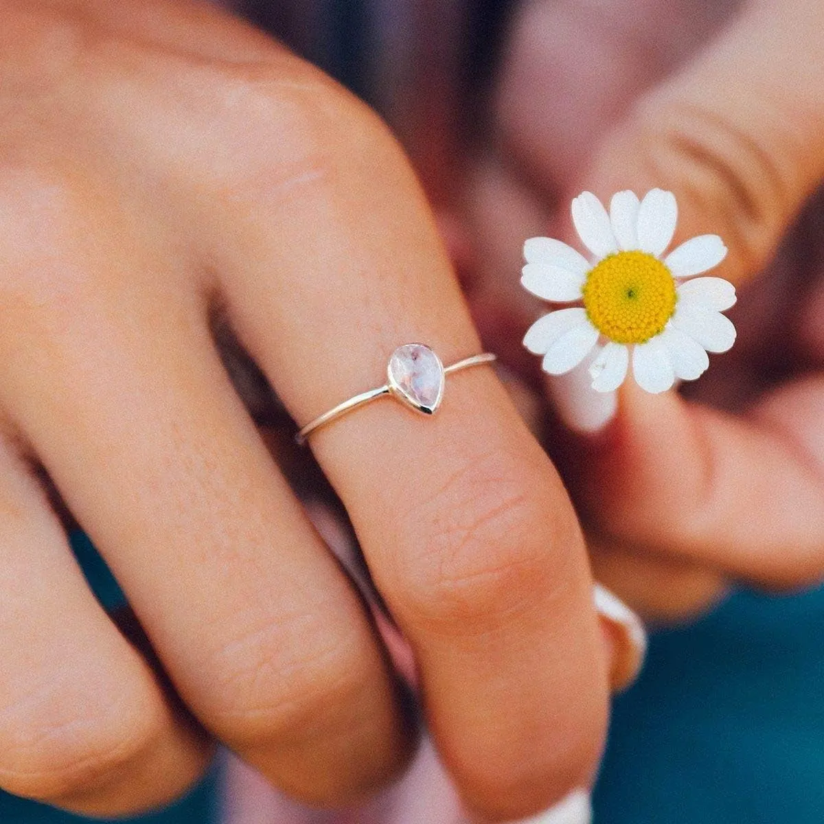 Pura Vida Silver Teardrop Moonstone Ring .925 Sterling Silver Ring, 5-9