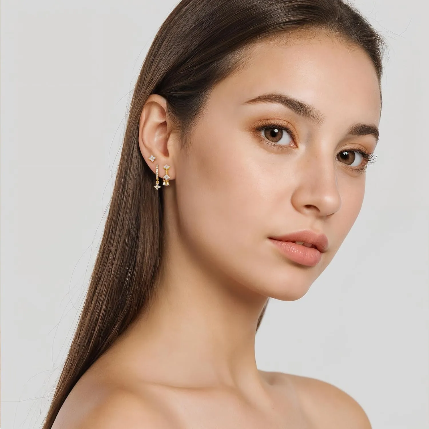 QUINBY Dainty Opal Earrings Dangle Hoop Earrings For Women,Hypoallergenic Earring Sets For Multiple Piercing,14k Gold Plated Earring Stacks For Sensitive Ears