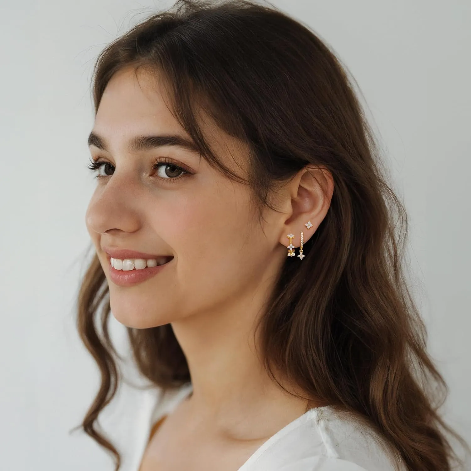 QUINBY Dainty Opal Earrings Dangle Hoop Earrings For Women,Hypoallergenic Earring Sets For Multiple Piercing,14k Gold Plated Earring Stacks For Sensitive Ears