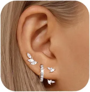 QUINBY Dainty Stud Earrings For Women,925 Sterling Silver Earring Sets For Multiple Piercing,Cartilage Hypoallergenic Earring Jackets For Sensitive Ears