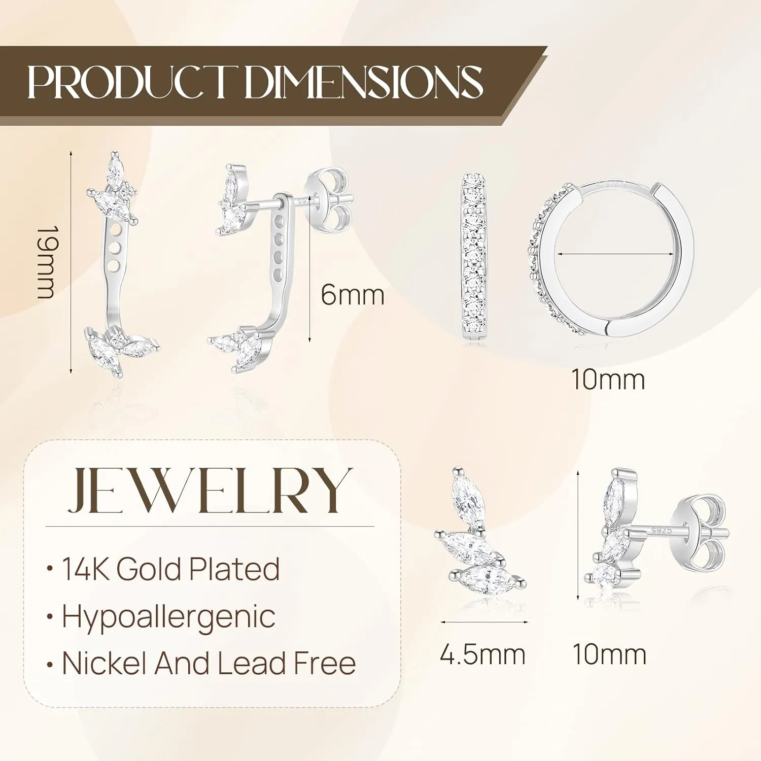 QUINBY Dainty Stud Earrings For Women,925 Sterling Silver Earring Sets For Multiple Piercing,Cartilage Hypoallergenic Earring Jackets For Sensitive Ears