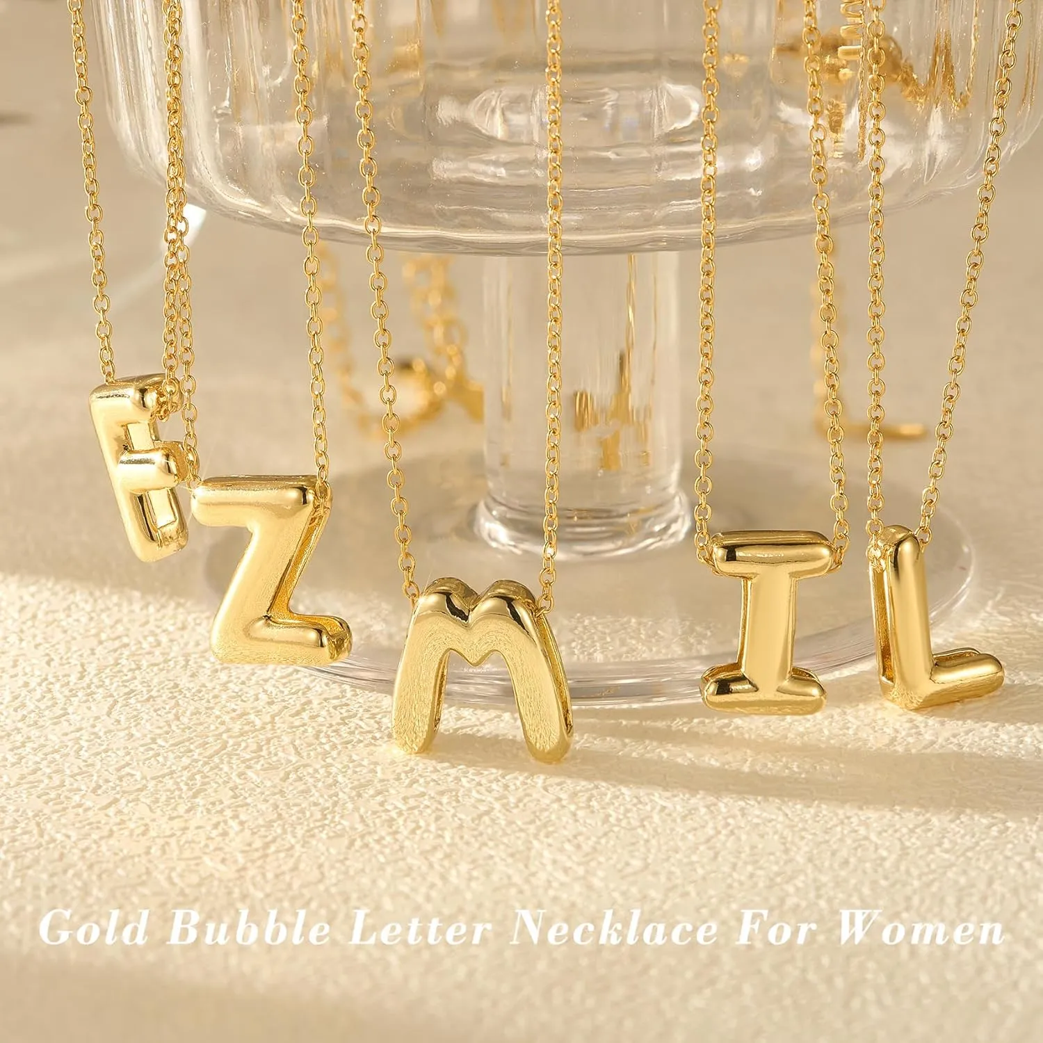 RANKEEF Bubble Letter Necklace Gold A-Z Layered Gold Initial Necklace For Women Bubble Necklace Letter 14k Plated Personalized Necklaces For Women Jewelry
