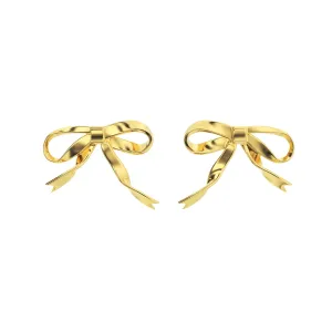 Real 925 Sterling Silver Bow Stud Earrings for Women Girls Small Ribbon Stud Earrings Bowknot Stud Earring, 14K Plated Bow Stud Earrings for Women