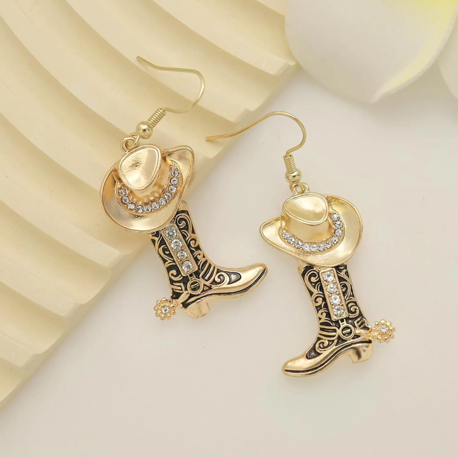 RechicGu Western Cowgirl Hat Boots Earrings Enamel Cowboy Hat Sparkly Rhinestone Boot Dangle Earrings Prom Country Concerts Rodeo Cowboy Outfits Jewelry Gift for Women