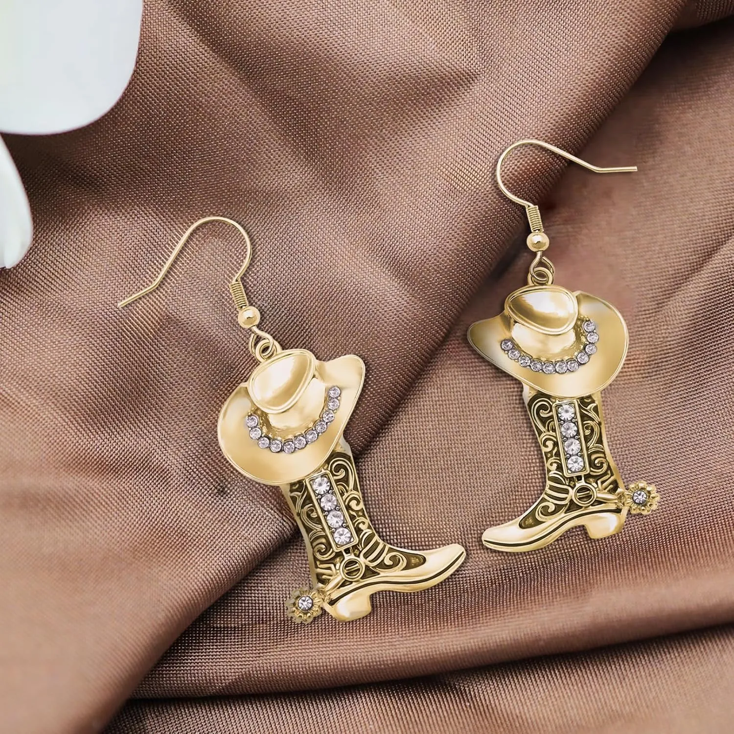 RechicGu Western Cowgirl Hat Boots Earrings Enamel Cowboy Hat Sparkly Rhinestone Boot Dangle Earrings Prom Country Concerts Rodeo Cowboy Outfits Jewelry Gift for Women