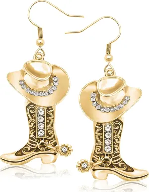 RechicGu Western Cowgirl Hat Boots Earrings Enamel Cowboy Hat Sparkly Rhinestone Boot Dangle Earrings Prom Country Concerts Rodeo Cowboy Outfits Jewelry Gift for Women