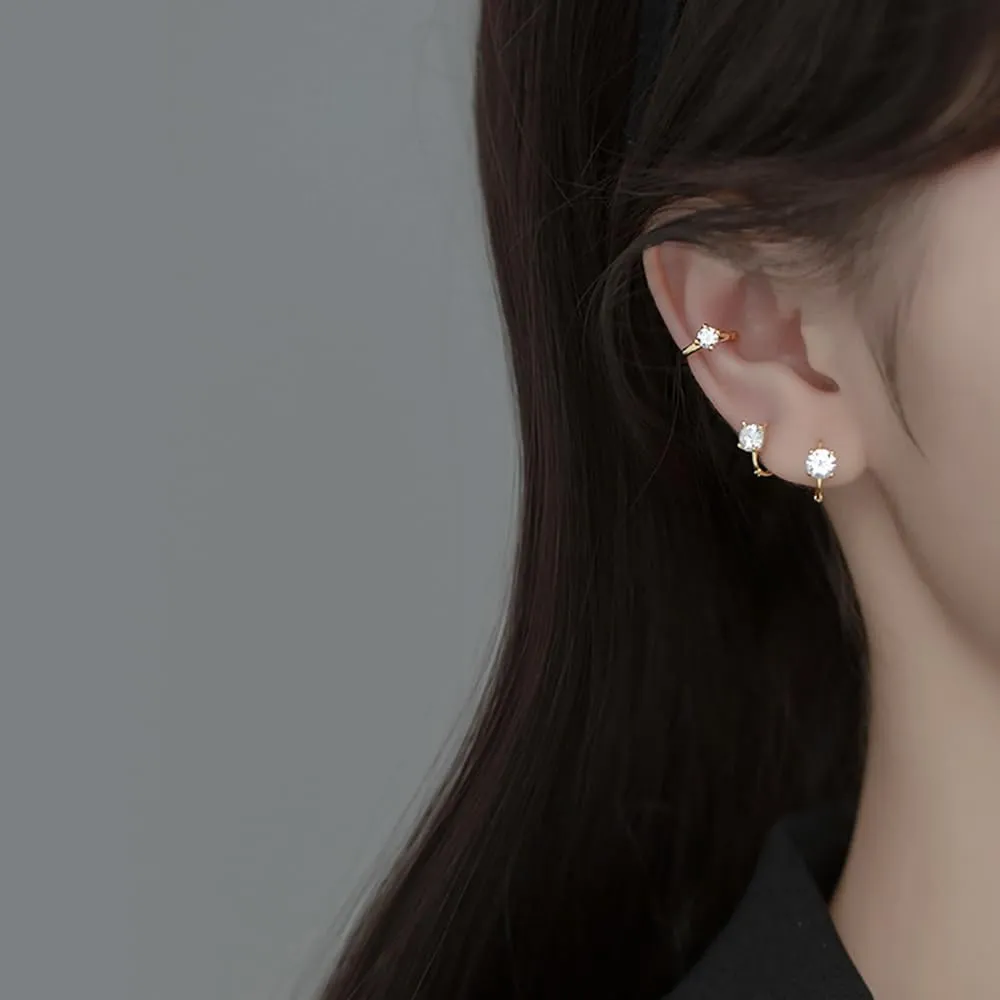 Reffeer Solid 925 Sterling Silver Cubic Zirconia Hoop Earrings Huggie for Women Teens Sparkling CZ Hoop Earrings Cartilage Helix Earrings Minimalist
