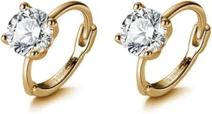 Reffeer Solid 925 Sterling Silver Cubic Zirconia Hoop Earrings Huggie for Women Teens Sparkling CZ Hoop Earrings Cartilage Helix Earrings Minimalist