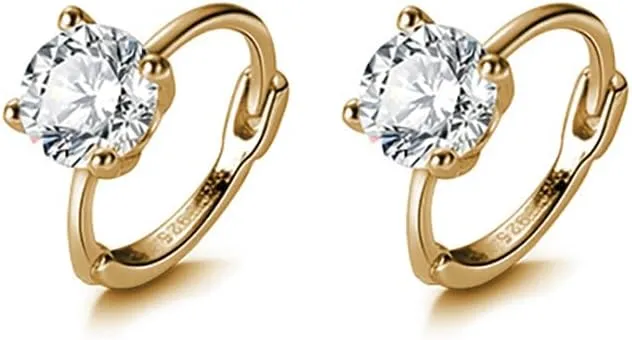Reffeer Solid 925 Sterling Silver Cubic Zirconia Hoop Earrings Huggie for Women Teens Sparkling CZ Hoop Earrings Cartilage Helix Earrings Minimalist