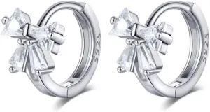 Reffeer Solid 925 Sterling Silver CZ Bow Hoop Earrings Ribbon for Women Teens Small Bowknot Hoop Earrings Cartilage